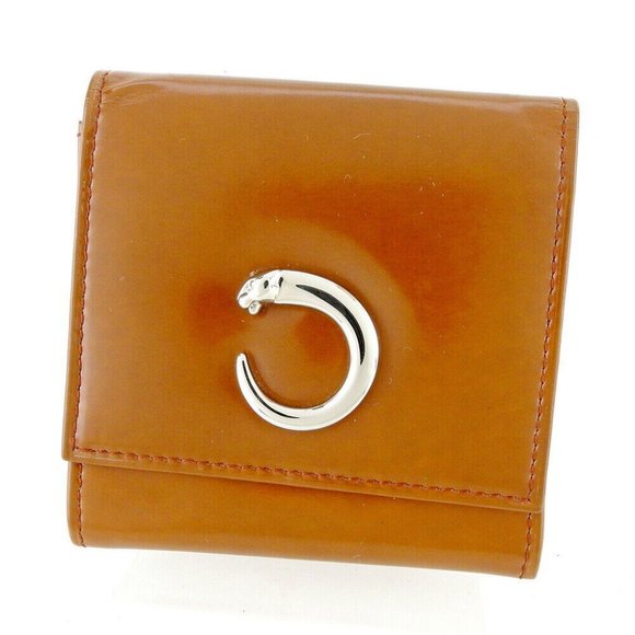 Cartier coin case Panther Brown Silver Women Men Authentic